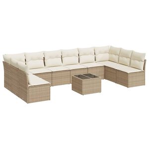 vidaXL 11 r&eacute;szes b&eacute;zs polyrattan kerti &uuml;lőgarnit&uacute;ra p&aacute;rn&aacute;kkal