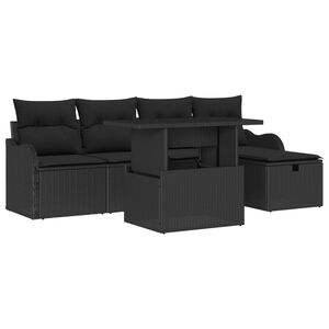 vidaXL Kerti Kanap&eacute; Szett p&aacute;rn&aacute;val t&aacute;rol&oacute;val 6 pcs Fekete Poli rattan