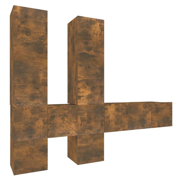 vidaXL 7 r&eacute;szes f&uuml;st&ouml;s t&ouml;lgy sz&iacute;nű szerelt fa TV-szekr&eacute;nyszett