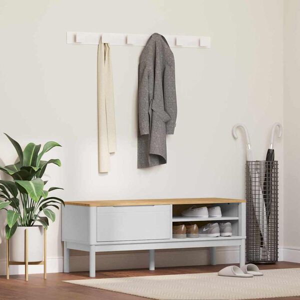 vidaXL Előszoba pad fi&oacute;kkal FLORO Feh&eacute;r 115 x 40 x 45 cm T&ouml;m&ouml;r fenyőfa