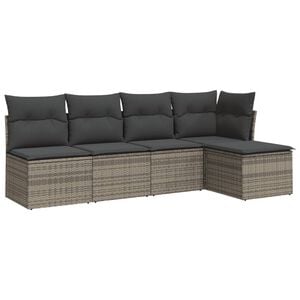 vidaXL 5 r&eacute;szes sz&uuml;rke polyrattan kerti &uuml;lőgarnit&uacute;ra p&aacute;rn&aacute;kkal