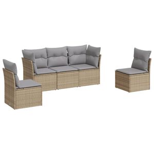 vidaXL 5 r&eacute;szes b&eacute;zs polyrattan kerti &uuml;lőgarnit&uacute;ra p&aacute;rn&aacute;kkal