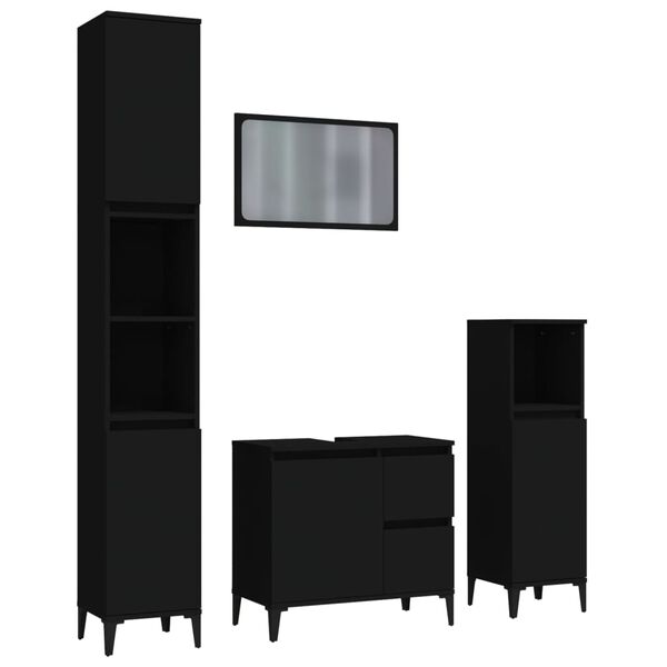 vidaXL 4 r&eacute;szes fekete szerelt fa f&uuml;rdőszobai b&uacute;torszett