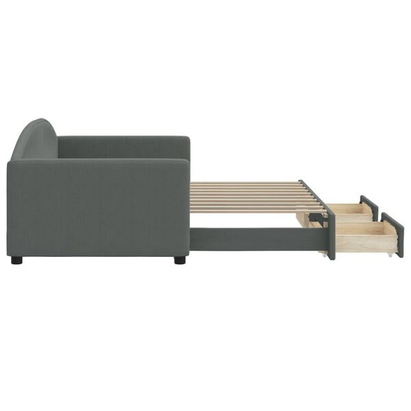 vidaXL sötétszürke kihúzható szövet heverő fiókkal 90 x 190 cm