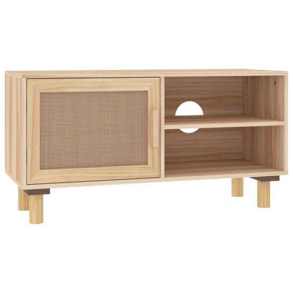 vidaXL barna tömör fenyő és természetes rattan TV-szekrény 80x30x40 cm