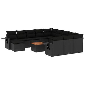 vidaXL 13 r&eacute;szes fekete polyrattan kerti &uuml;lőgarnit&uacute;ra p&aacute;rn&aacute;kkal
