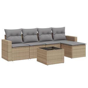 vidaXL 6 r&eacute;szes b&eacute;zs polyrattan kerti &uuml;lőgarnit&uacute;ra p&aacute;rn&aacute;val
