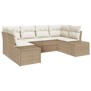 vidaXL Kerti Kanap&eacute; Szett t&aacute;rol&oacute;val 6 pcs Beige &eacute;s kr&eacute;m Poli rattan