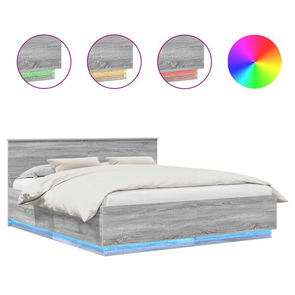 vidaXL &Aacute;gykeret LED -es l&aacute;mp&aacute;kkal Sz&uuml;rke Sonoma 200 x 200 cm Faanyag