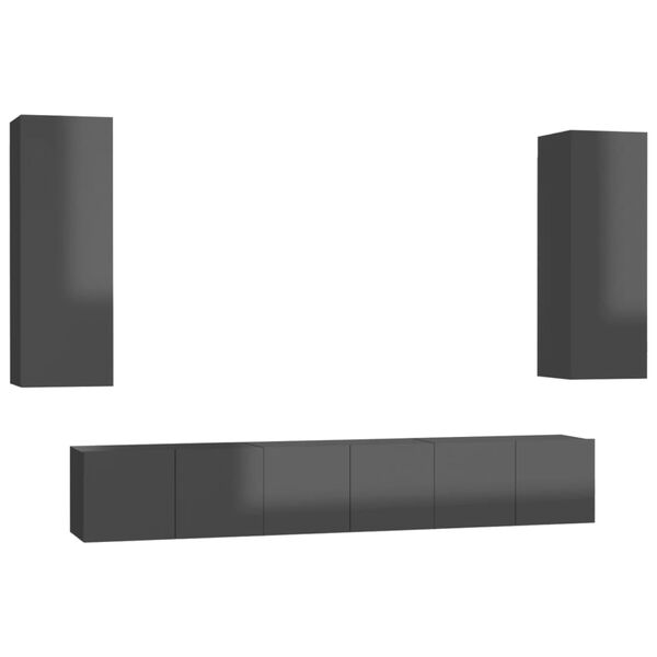 vidaXL 5 r&eacute;szes magasf&eacute;nyű sz&uuml;rke szerelt fa TV-szekr&eacute;nyszett