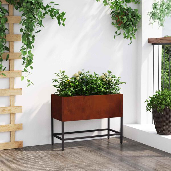 vidaXL Magas Kerti Cser&eacute;p Rozsd&aacute;s 60 x 26 x 45 cm Időj&aacute;r&aacute;s&aacute;ll&oacute; ac&eacute;l