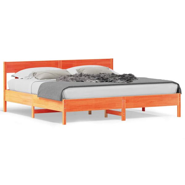 vidaXL viaszbarna t&ouml;m&ouml;r fenyőfa &aacute;gy matrac n&eacute;lk&uuml;l 200 x 200 cm