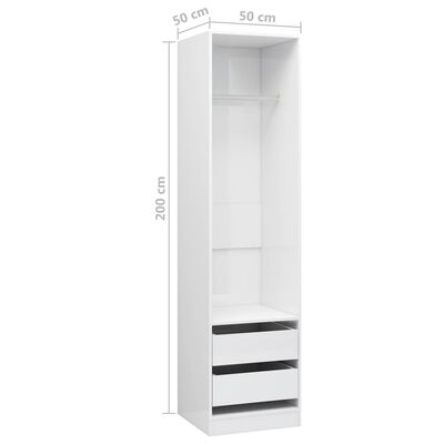 vidaXL magasfényű fehér forgácslap fiókos ruhásszekrény 50x50x200 cm