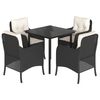 vidaXL 5 r&eacute;szes fekete polyrattan kerti &eacute;tkezőgarnit&uacute;ra p&aacute;rn&aacute;kkal