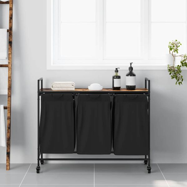 vidaXL f&uuml;st&ouml;lt t&ouml;lgy mosodai kos&aacute;r 3 rekeszes kerekekkel