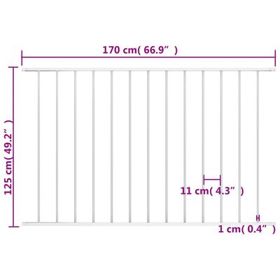 vidaXL fehér porszórt acél kerítéspanel 1,7 x 1,25 m
