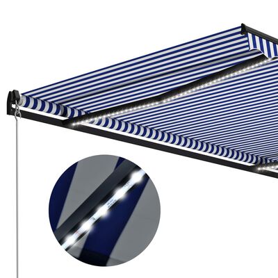 vidaXL kék és fehér kézzel kihúzható LED-es napellenző 350 x 250 cm