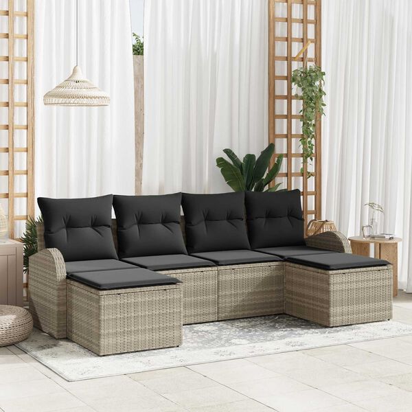 vidaXL Kerti Kanapé Szett párnával 6 pcs Világosszürke Poly Rattan