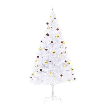 vidaXL fehér megvilágított műkarácsonyfa gömbökkel 210 cm