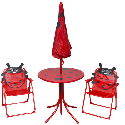 vidaXL 3 darabos piros kerti gyerek bisztrószett napernyővel