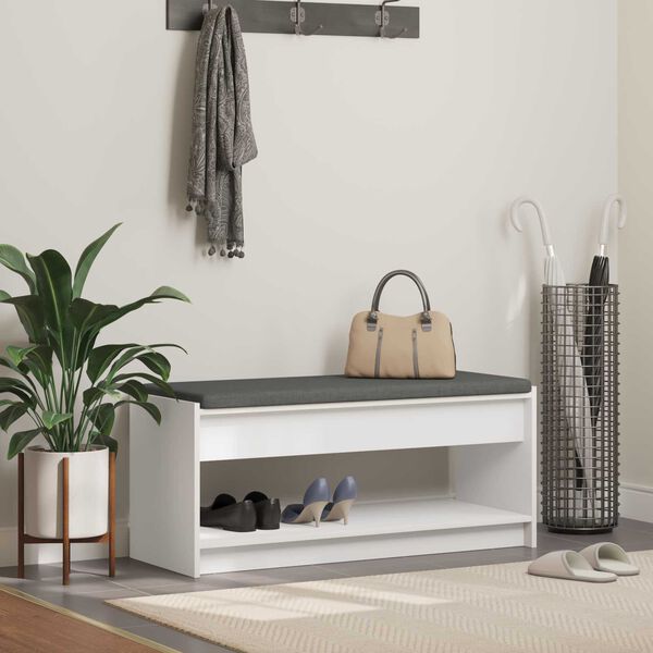 vidaXL Előt&eacute;r pad p&aacute;rn&aacute;val Feh&eacute;r 103 x 38 x 45 cm Műanyag Fa &eacute;s Sz&ouml;vet