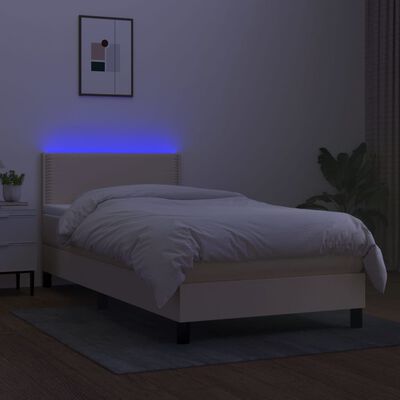 vidaXL krémszínű szövet rugós és LED-es ágy matraccal 90x200 cm