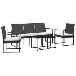 vidaXL 5 r&eacute;szes fekete polyrattan kerti &eacute;tkezőgarnit&uacute;ra p&aacute;rn&aacute;kkal