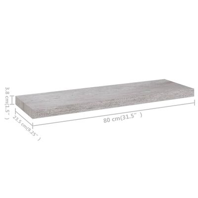 vidaXL 2 db betonszürke MDF lebegő fali polc 80 x 23,5 x 3,8 cm