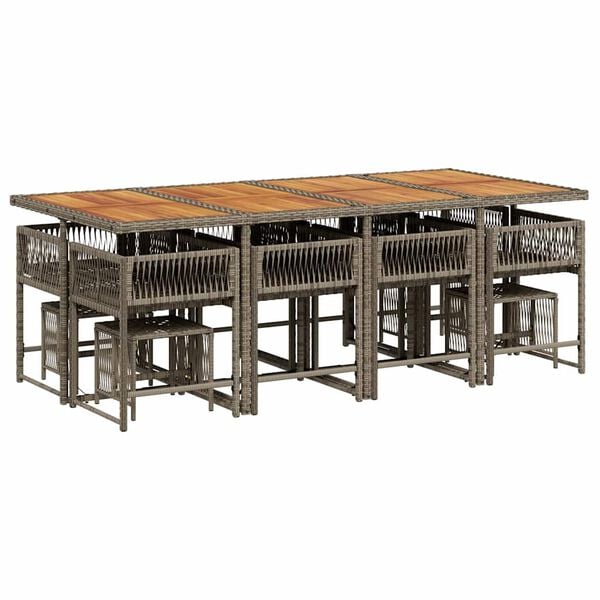 vidaXL 13 r&eacute;szes sz&uuml;rke polyrattan kerti &uuml;lőgarnit&uacute;ra p&aacute;rn&aacute;kkal