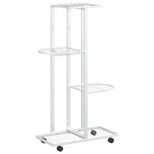 vidaXL 4 szintes feh&eacute;r vas vir&aacute;gtart&oacute; &aacute;llv&aacute;ny kerekekkel 44x23x80 cm