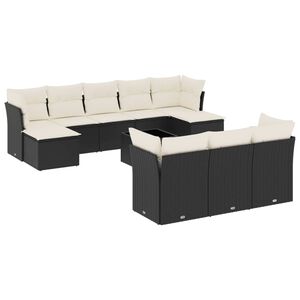 vidaXL 11 r&eacute;szes fekete polyrattan kerti &uuml;lőgarnit&uacute;ra p&aacute;rn&aacute;kkal