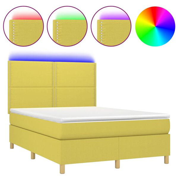 vidaXL z&ouml;ld sz&ouml;vet rug&oacute;s &eacute;s LED-es &aacute;gy matraccal 140x200 cm