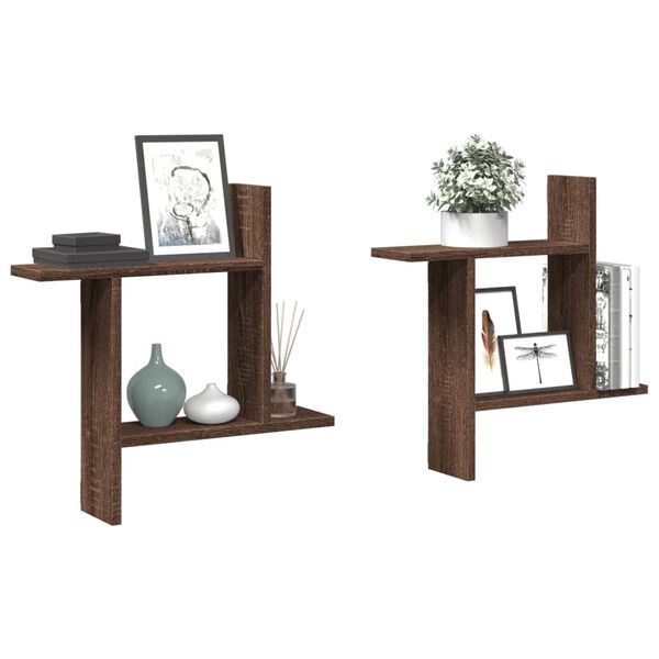 vidaXL 2 db barna t&ouml;lgysz&iacute;nű szerelt fa fali polc 50 x 12 x 50 cm