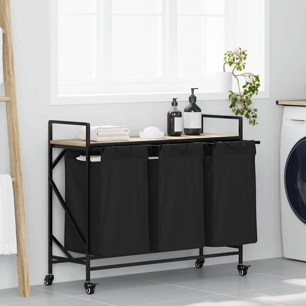 vidaXL sonoma tölgy mosodai kosár 3 rekeszes kerekekkel