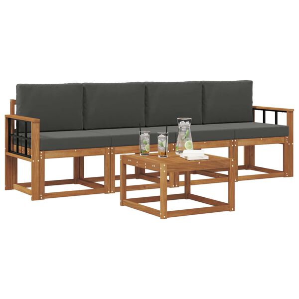 vidaXL K&uuml;lt&eacute;ri kanap&eacute; szett 5 pcs Term&eacute;szetes &eacute;s antracit T&ouml;m&ouml;r Ak&aacute;cfa