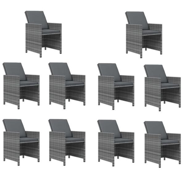 vidaXL 11 r&eacute;szes sz&uuml;rke polirattan kerti &eacute;tkezőgarnit&uacute;ra p&aacute;rn&aacute;kkal