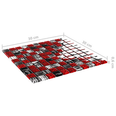 vidaXL 22 db fekete-piros üveg mozaikcsempe 30 x 30 cm