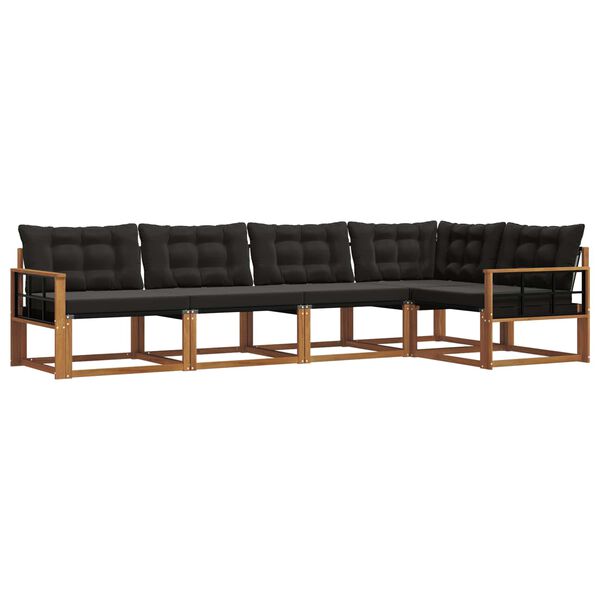 vidaXL K&uuml;lt&eacute;ri kanap&eacute; szett p&aacute;rn&aacute;val 5 pcs Term&eacute;szetes &eacute;s fekete