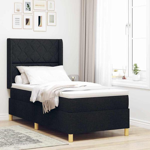 vidaXL Box Spring &aacute;gy matracmal fejt&aacute;ml&aacute;val Fekete 90 x 200 cm sz&ouml;vet