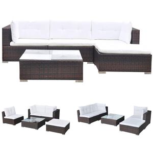 vidaXL 5 r&eacute;szes barna polyrattan kerti &uuml;lőgarnit&uacute;ra p&aacute;rn&aacute;kkal