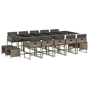 vidaXL 15 r&eacute;szes sz&uuml;rke polyrattan kerti &eacute;tkezőgarnit&uacute;ra p&aacute;rn&aacute;kkal