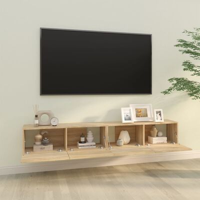 vidaXL 2 db sonoma-tölgyszín szerelt fa fali TV-szekrény 100x30x30 cm