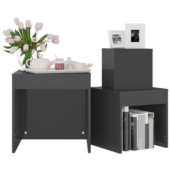 vidaXL 3 db magasfényű szürke szerelt fa egymásba tolható asztal