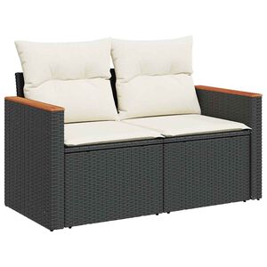 vidaXL 2 szem&eacute;lyes fekete polyrattan kerti kanap&eacute; p&aacute;rn&aacute;val