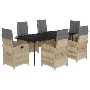 vidaXL 7 r&eacute;szes vegyes b&eacute;zs polyrattan kerti &eacute;tkezőgarnit&uacute;ra p&aacute;rn&aacute;kkal