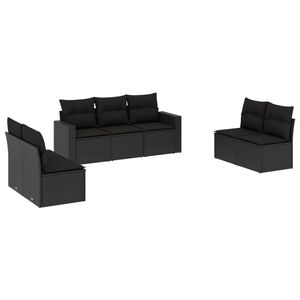 vidaXL 7 r&eacute;szes fekete polyrattan kerti &uuml;lőgarnit&uacute;ra p&aacute;rn&aacute;val