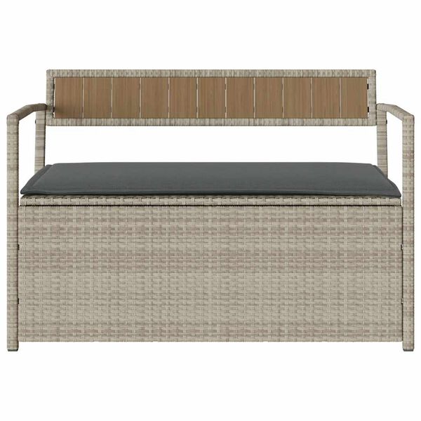 vidaXL világosszürke polyrattan kerti tárolópad párnával