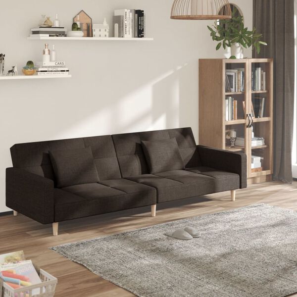 vidaXL k&eacute;tszem&eacute;lyes s&ouml;t&eacute;tbarna sz&ouml;vet kanap&eacute;&aacute;gy k&eacute;t p&aacute;rn&aacute;val