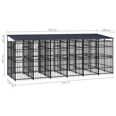 vidaXL acél kültéri kutyakennel tetővel 11,06 m²