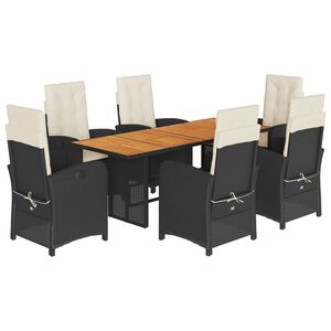 vidaXL 9 r&eacute;szes fekete polyrattan kerti &eacute;tkezőgarnit&uacute;ra p&aacute;rn&aacute;kkal